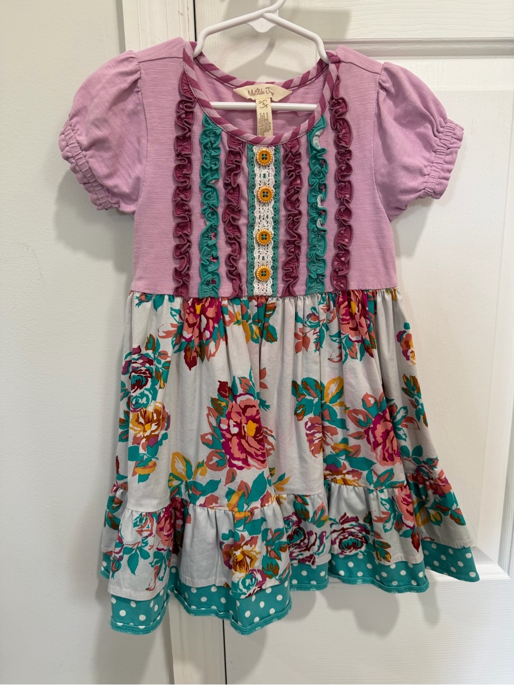 Matilda Jane Girls Pink & Floral Ruffle Dress Size 4